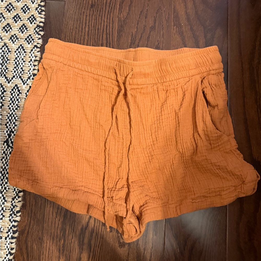 H&M Cotton Muslin Rust Burnt Orange Shorts